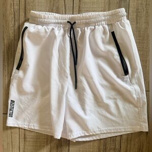 Men's White Athletic Shorts with Black Accents and Drawstring